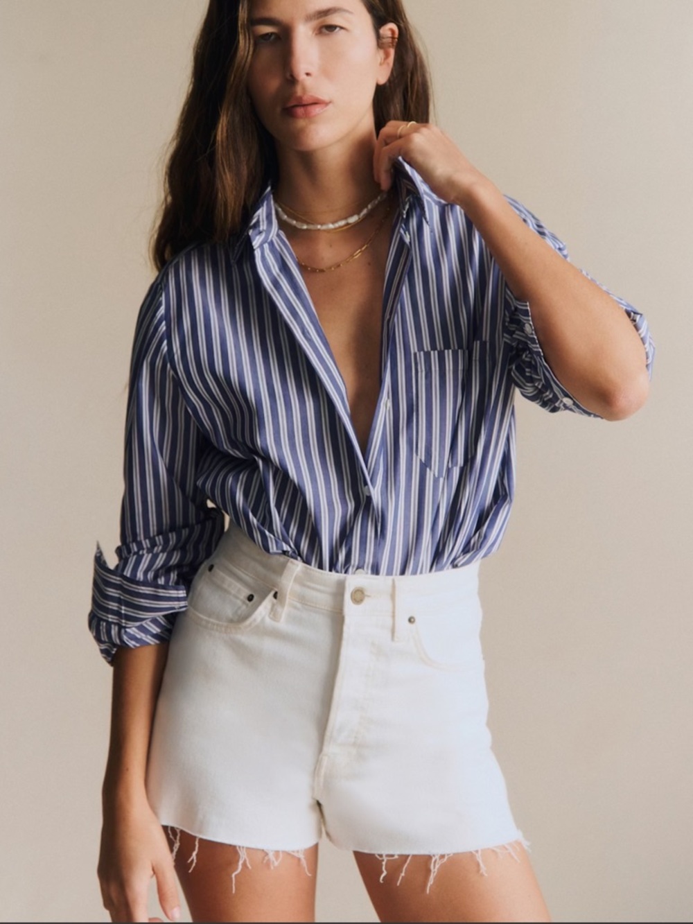 Sézane “Le Summer Shorts” Ecru Denim High Rise Raw Hem Shorts Size 34